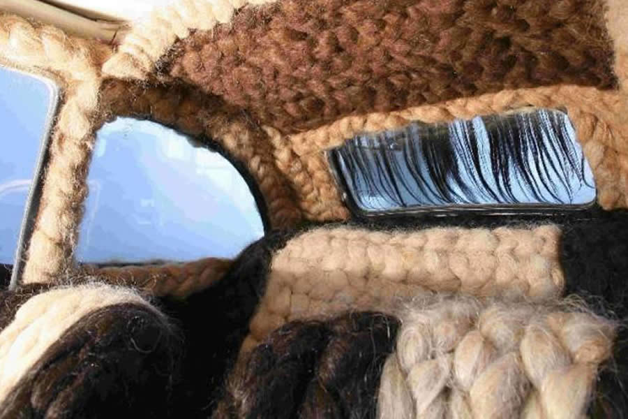 Hay un Fiat 500 cubierto con pelos